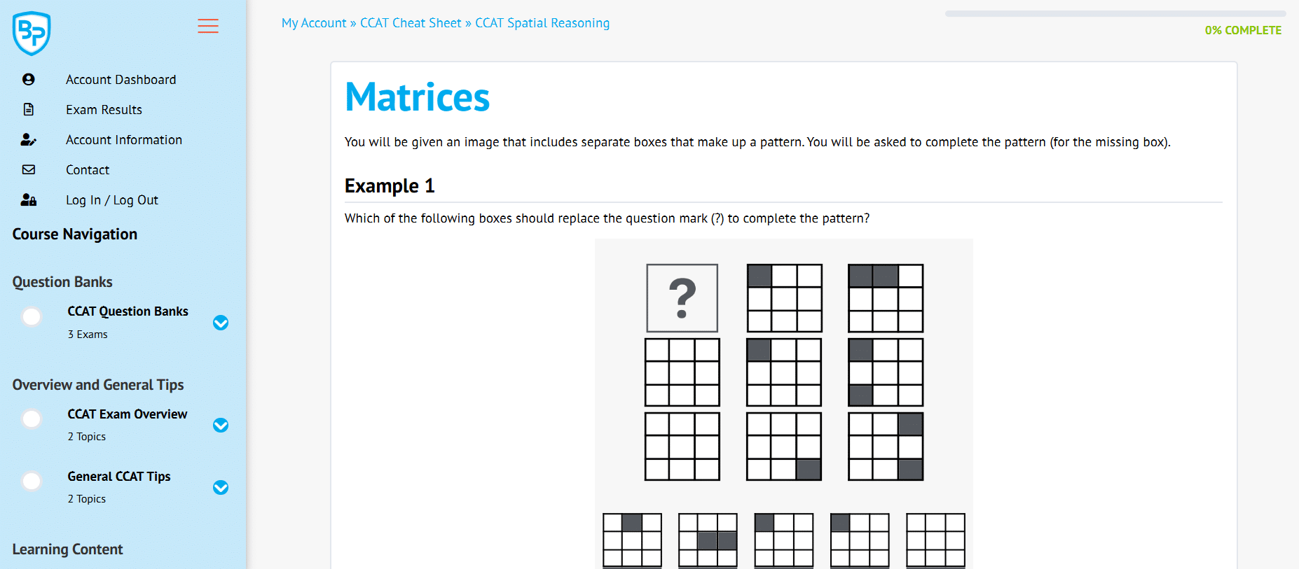 An image showing an example of a lesson in the CCAT course