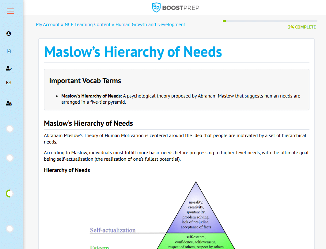 An image showing an example of the learning content in the BoostPrep NCE course