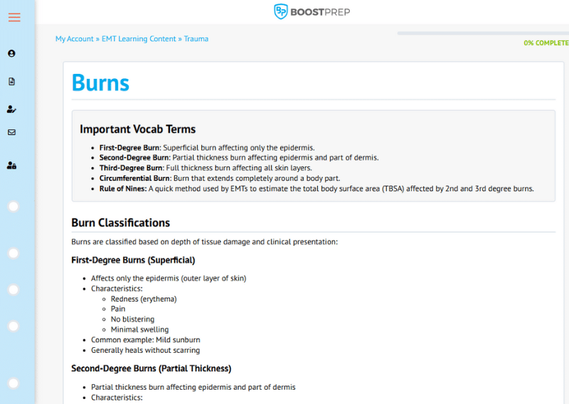 An image showing an example of a study guide lesson in the BoostPrep EMT course