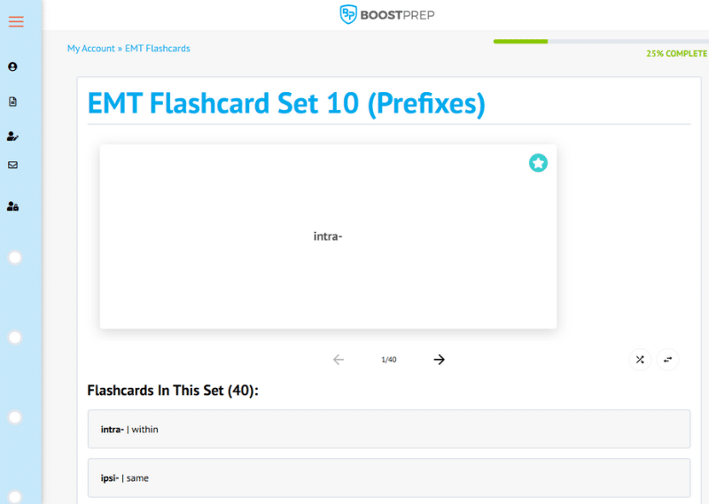 An image showing an example of the flashcards in the BoostPrep EMT course