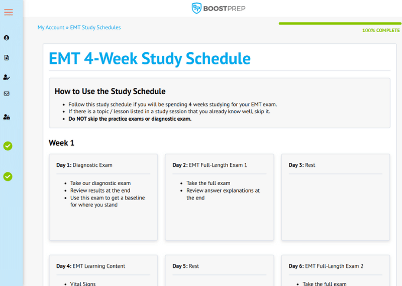 An image showing an example of the study schedules in the BoostPrep EMT course