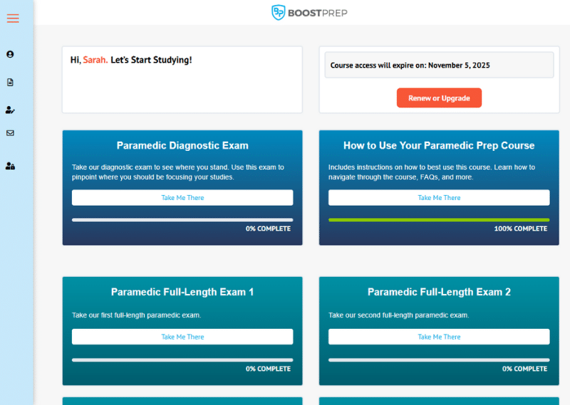 An image showing an example of the dashboard in the BoostPrep paramedic course