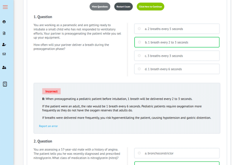 An image showing an example of the answer explanations in the BoostPrep paramedic course